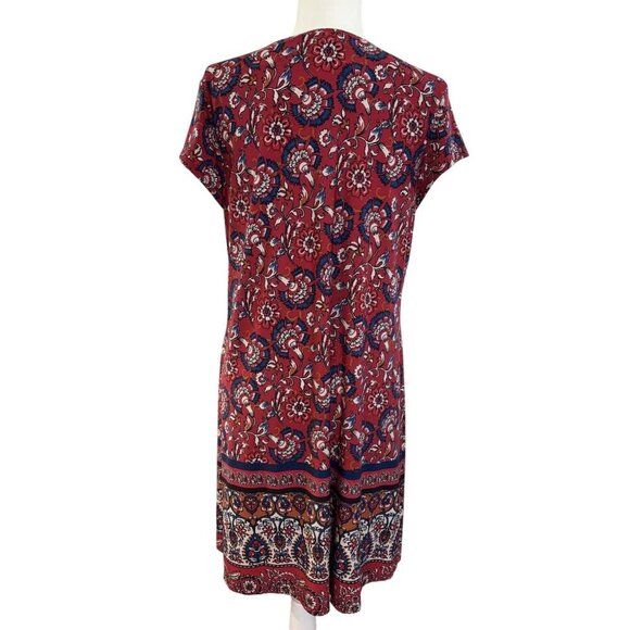 Womens Floral Print Y2K Dress Size 10 Short Sleeve Bow Tie Detail Boho Colorful - Picture 2 of 7